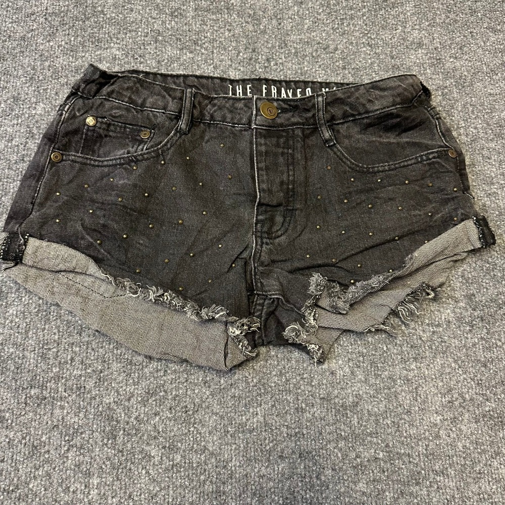 Cotton On Shorts Womens Size 4 Black Studded Denim Frayed Hem Casual Cotton
